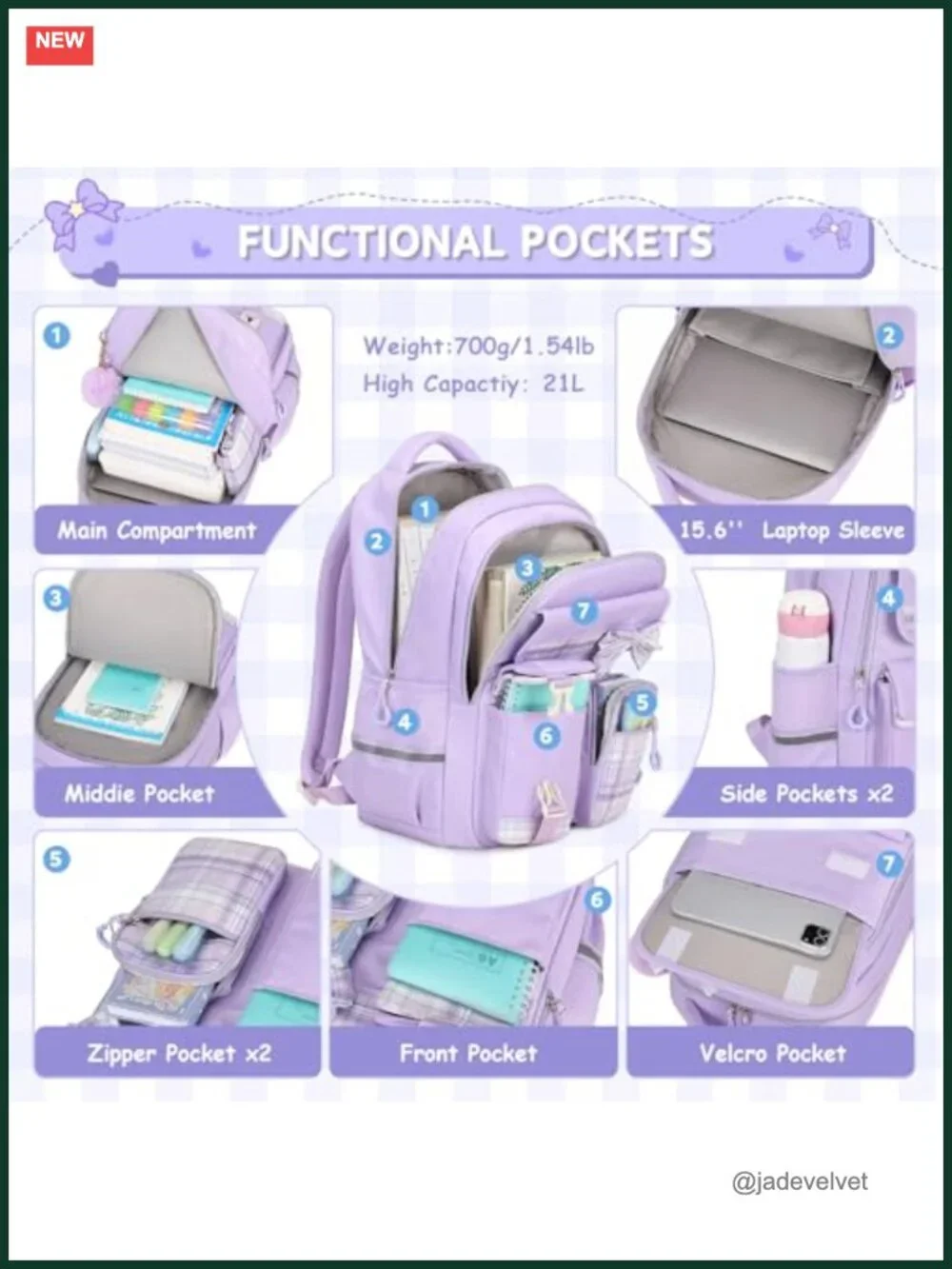 Kids Backpack Set with Pen Case, Plaid Book Bag for School, Lightweight Water